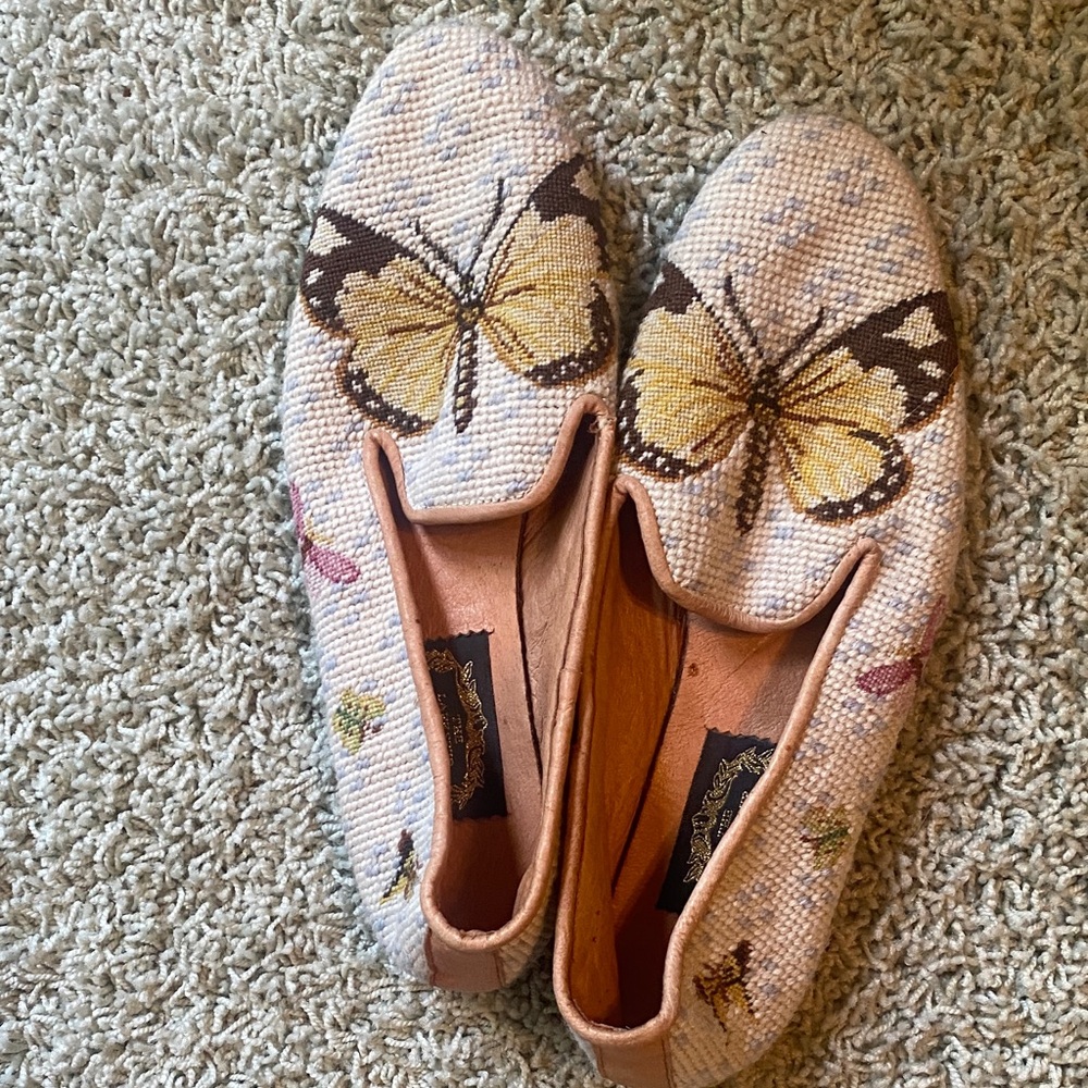 Butterfly Embroidered needlepoint and leather Women's Loafers
